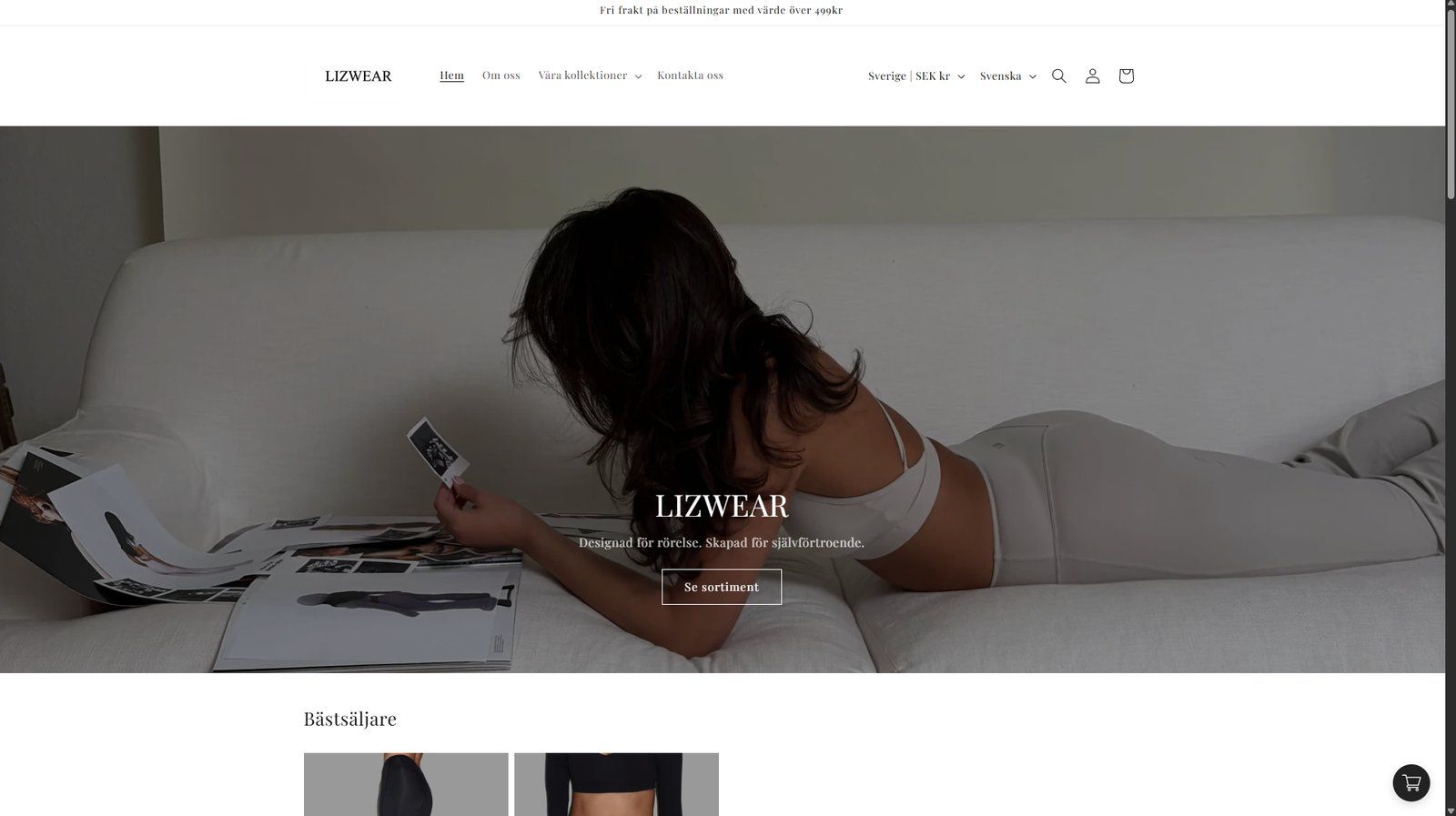 Startsidan för LIZWEARs Shopify-butik som Kalo optimerat